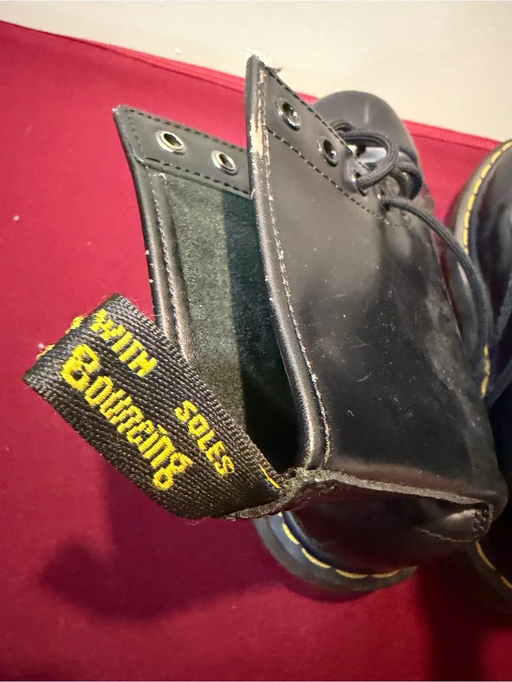 Dr. Martens Black Leather Lace-Up Boots with Yellow Stitching us 9